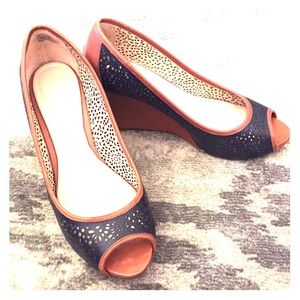 Women's Rockport Laser Peep Toe Wedge Navy 8.5W